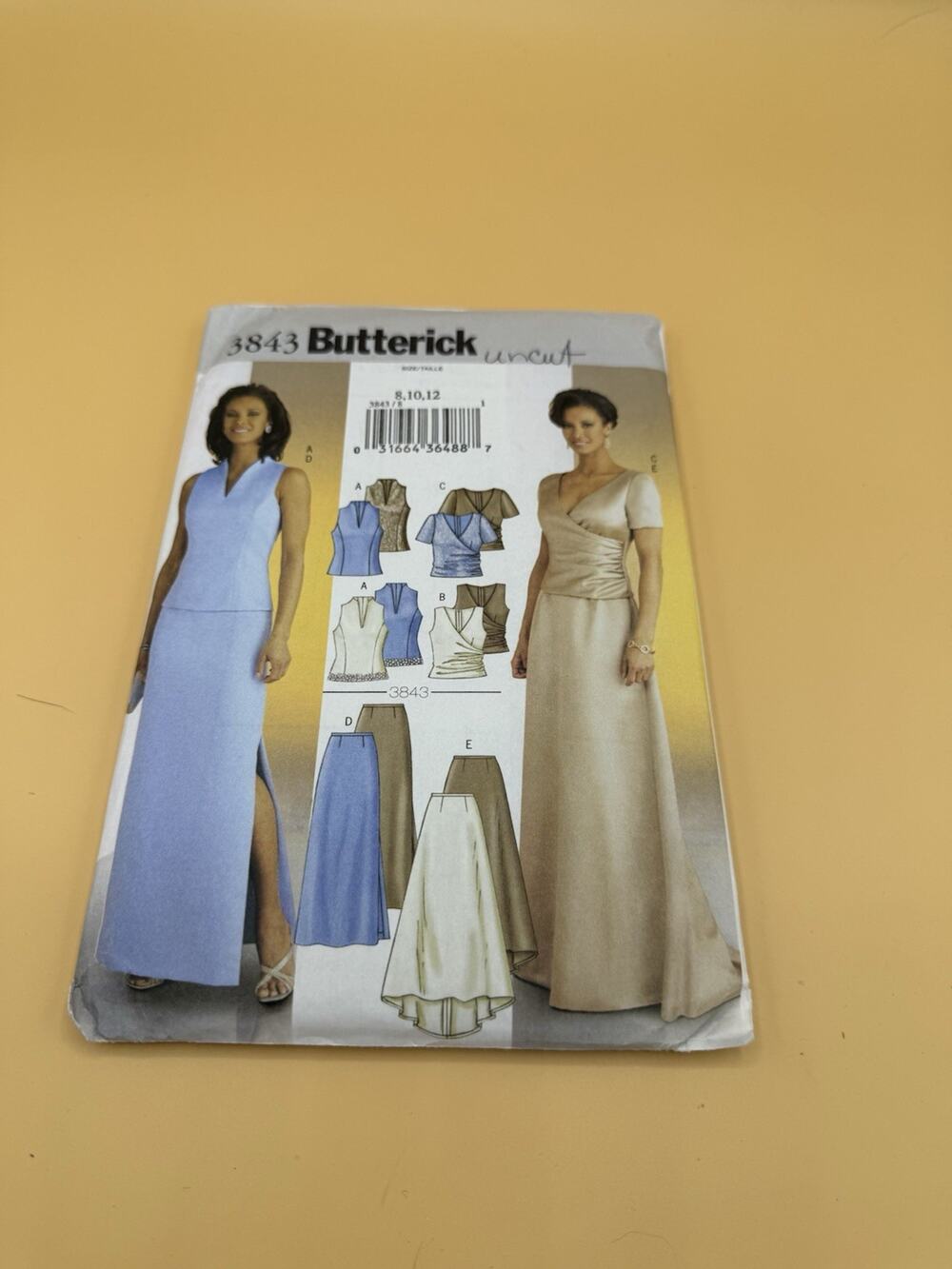 Butterick 3843 Uncut Sewing Pattern Misses Top Skirt Formal Wear 8 10 12